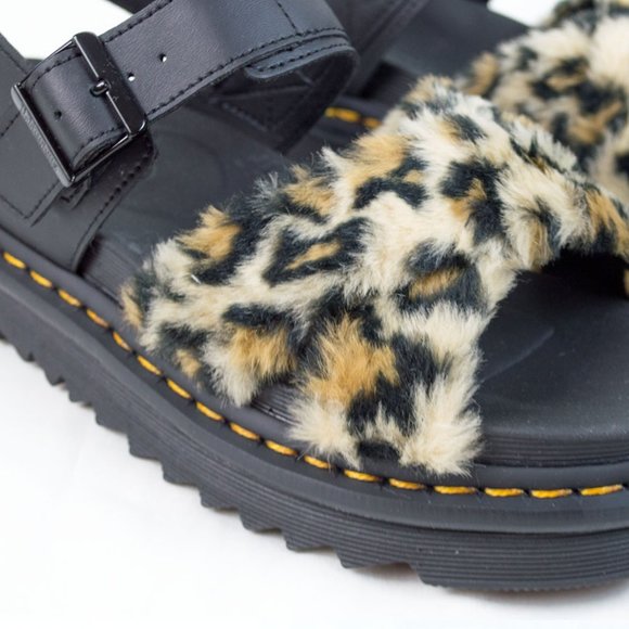 Dr. Martins Voss Fluffy Faux Fur Leather Sandals 8 - Picture 5 of 12
